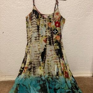 Tianello artistic tie dye midi dress, size M, multicolored